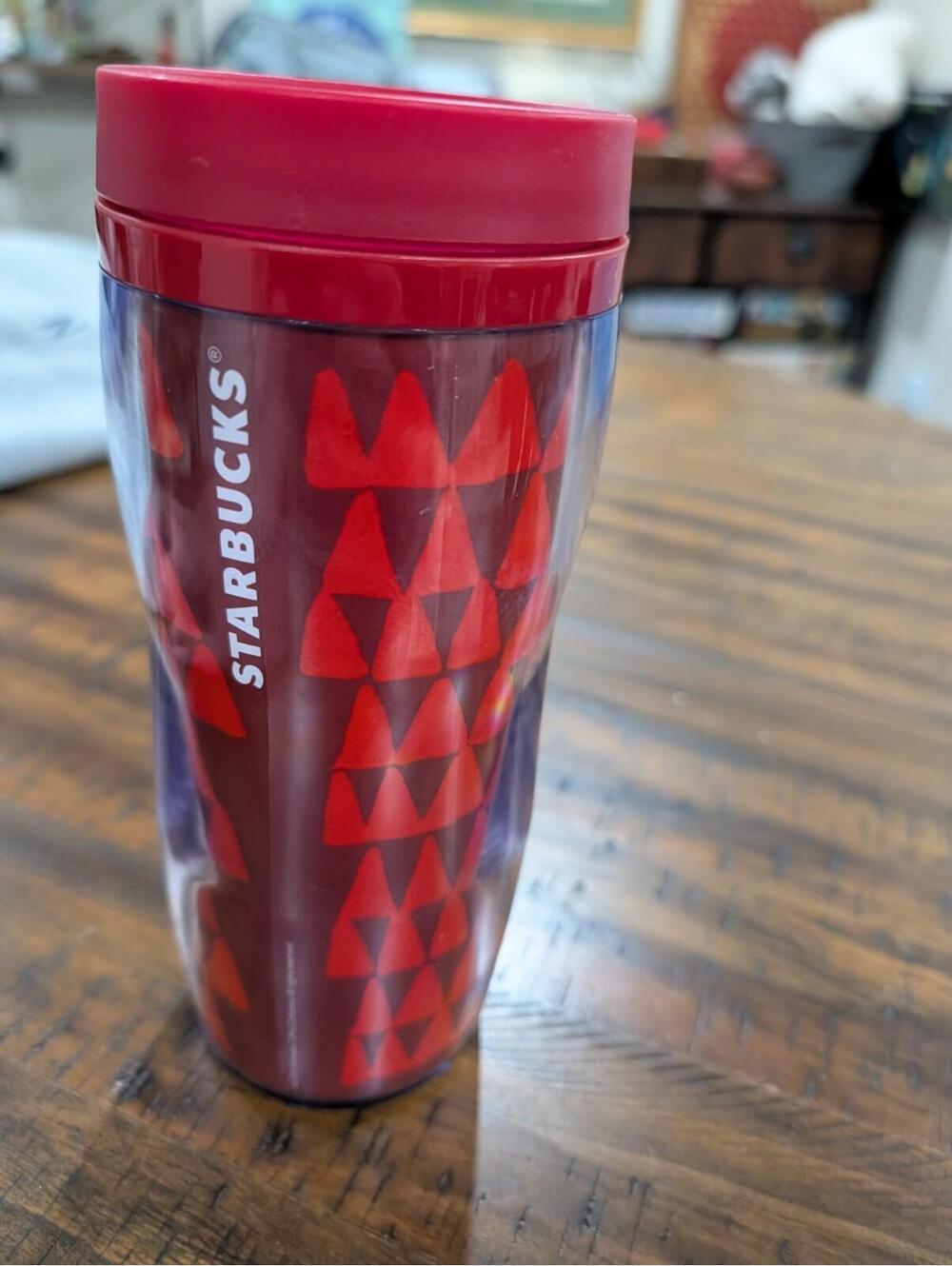 Starbucks Red Triangles Tumbler 16oz Double Wall Insulated Mug 2016 Screw On Lid
